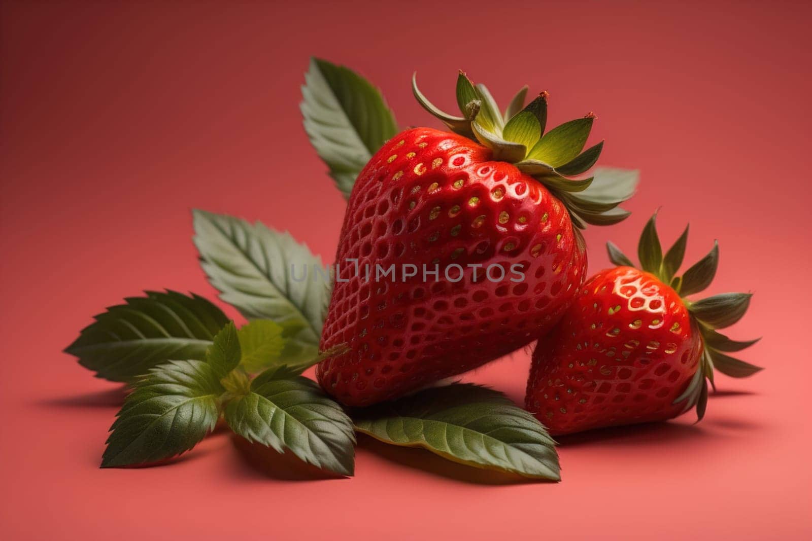 Fresh strawberries on a solid color background. generative ai by sanisra