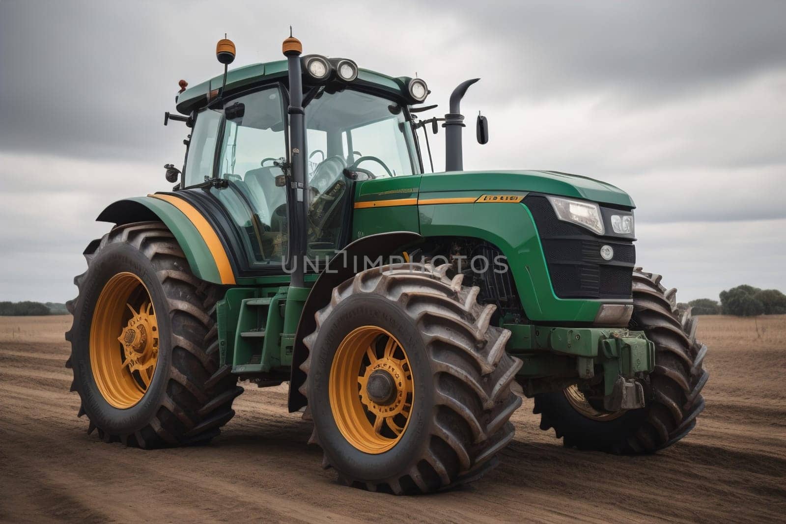 Modern tractor on a colored background. ai generative