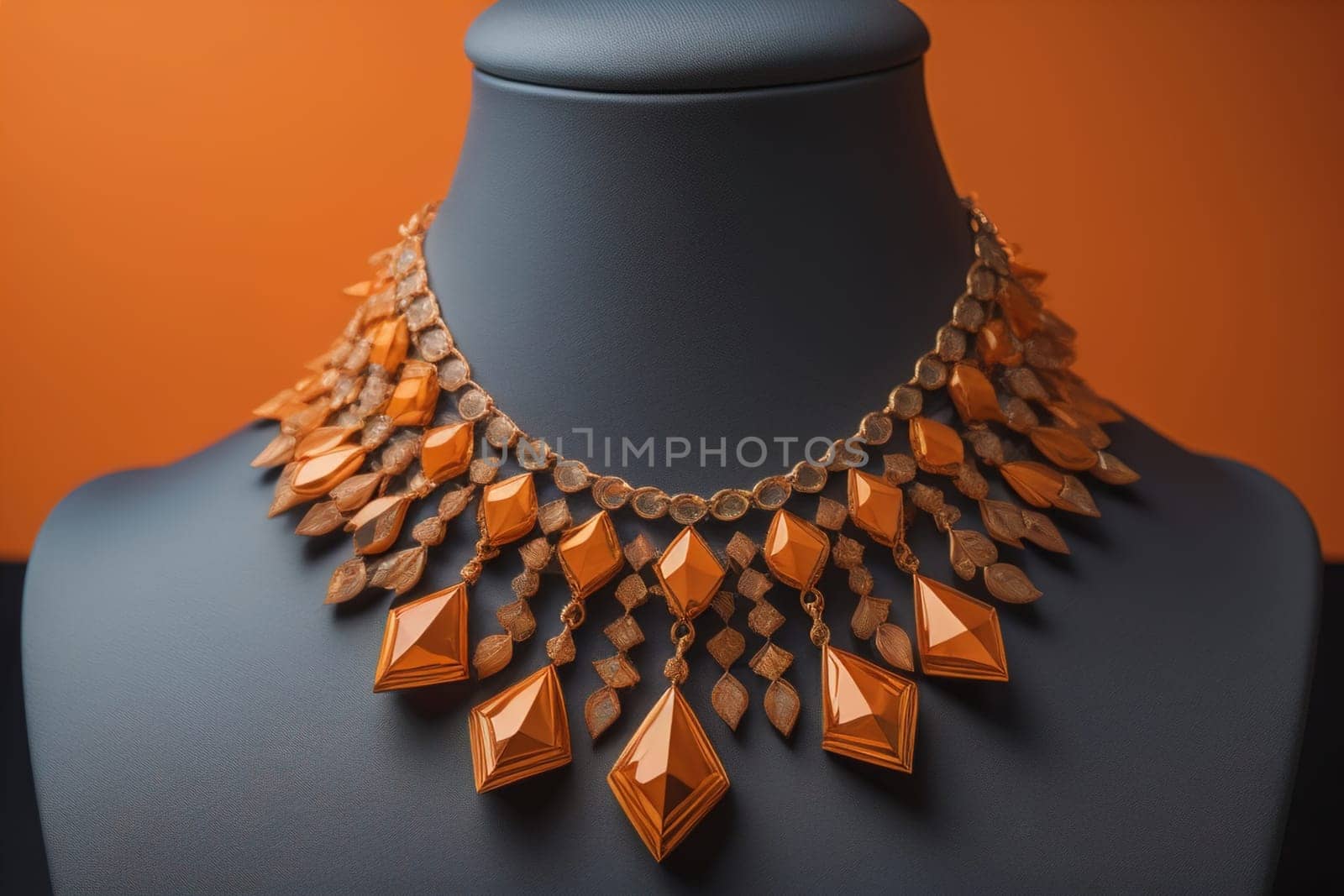 necklace on a mannequin in the studio on a solid color background. ai generative