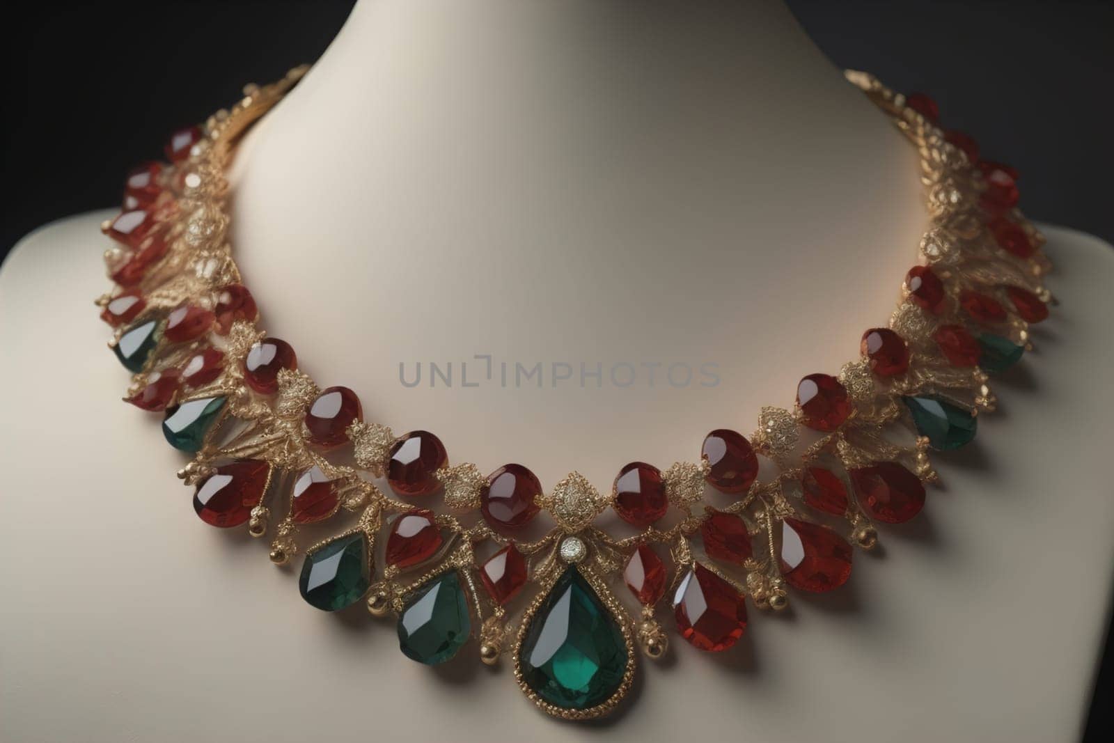 necklace on a mannequin in the studio on a solid color background. ai generative