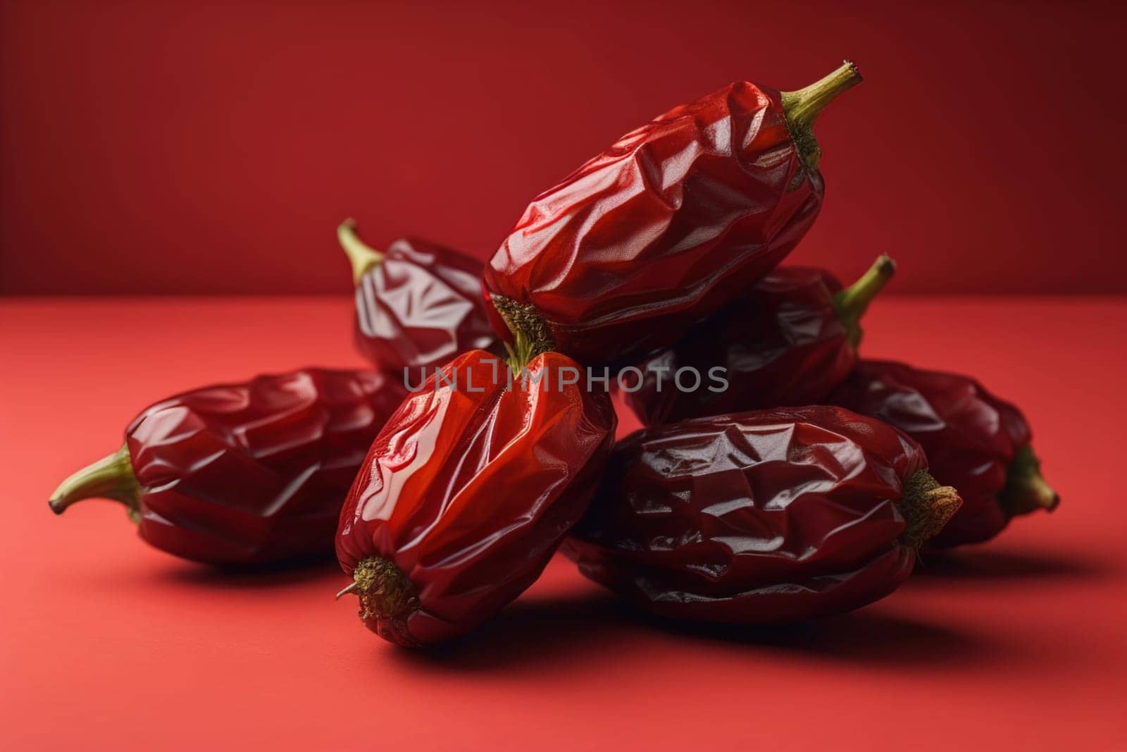 Dried fruits of date palm on a solid color background. Toned. ai generative