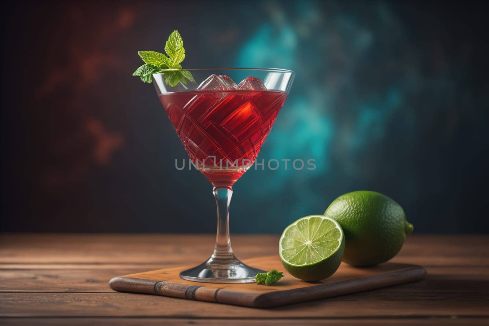 Alcohol cocktail drink on the table in bar. Toned image. ai generative