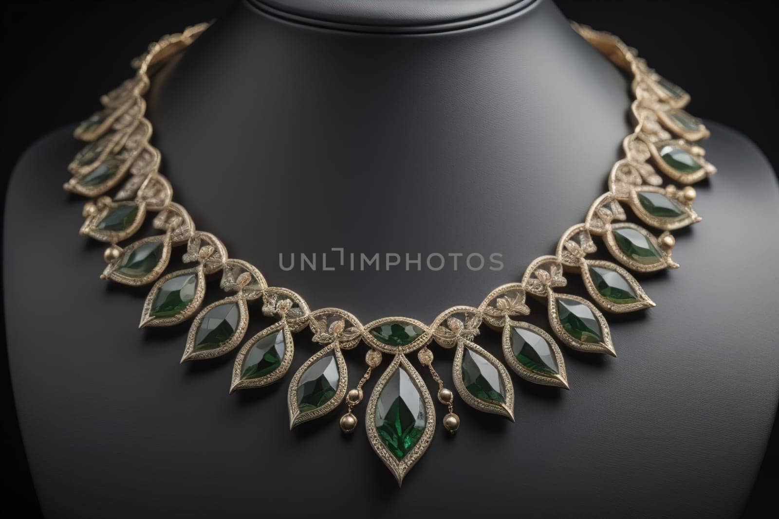 necklace on a mannequin in the studio on a solid color background. ai generative