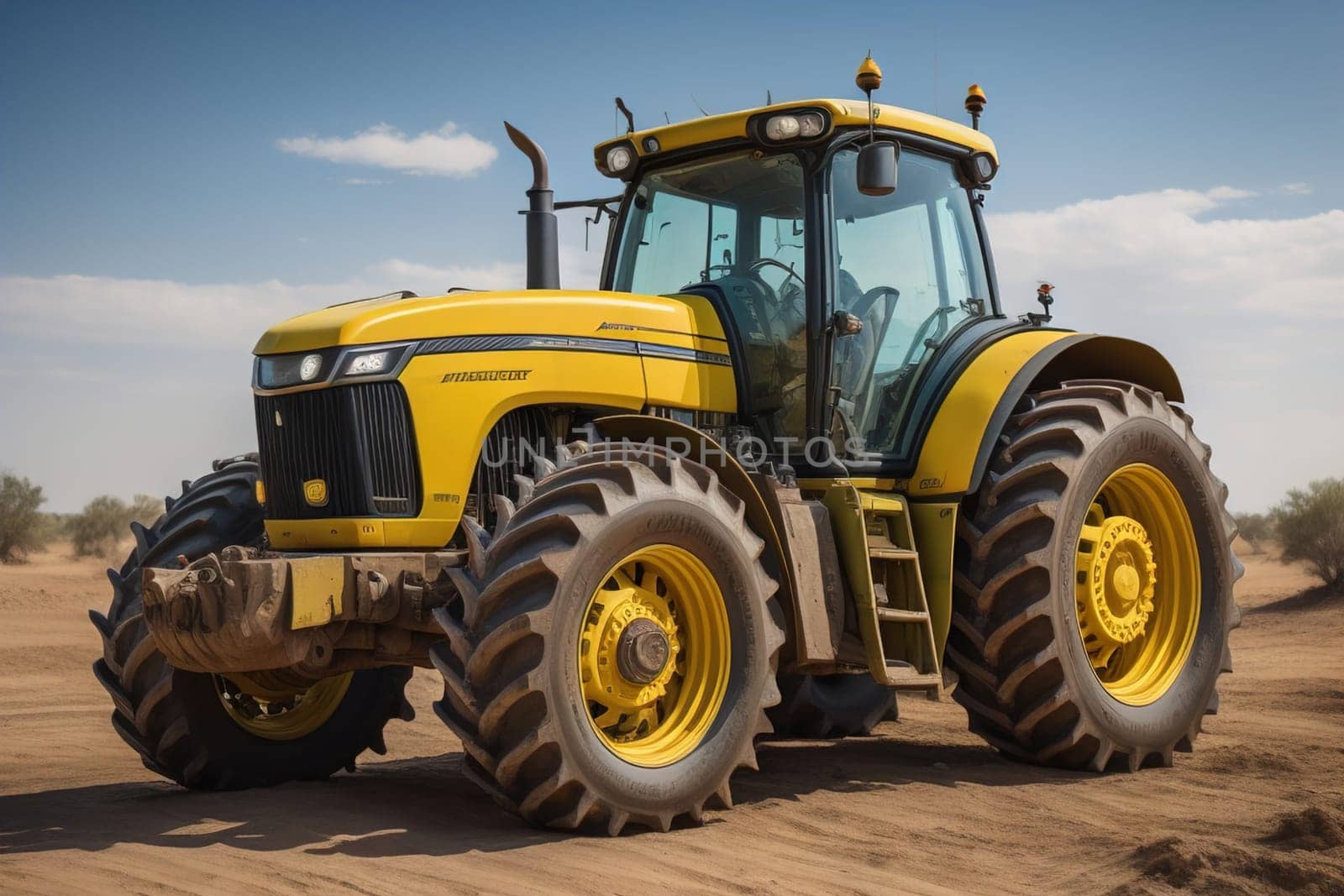 Modern tractor on a colored background. ai generative