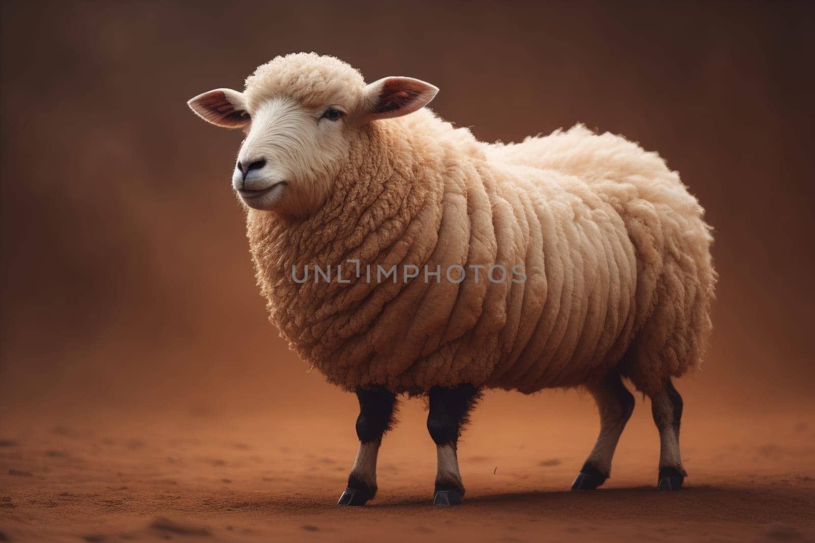 Sheep on a solid color background. Photo in old color image style. ai generative