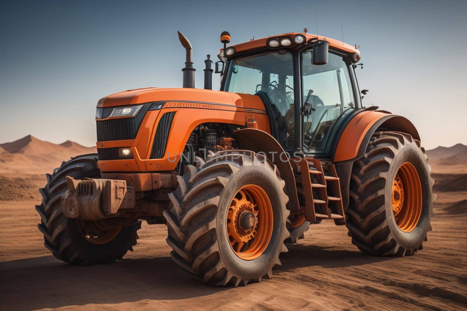 Modern tractor on a colored background. ai generative