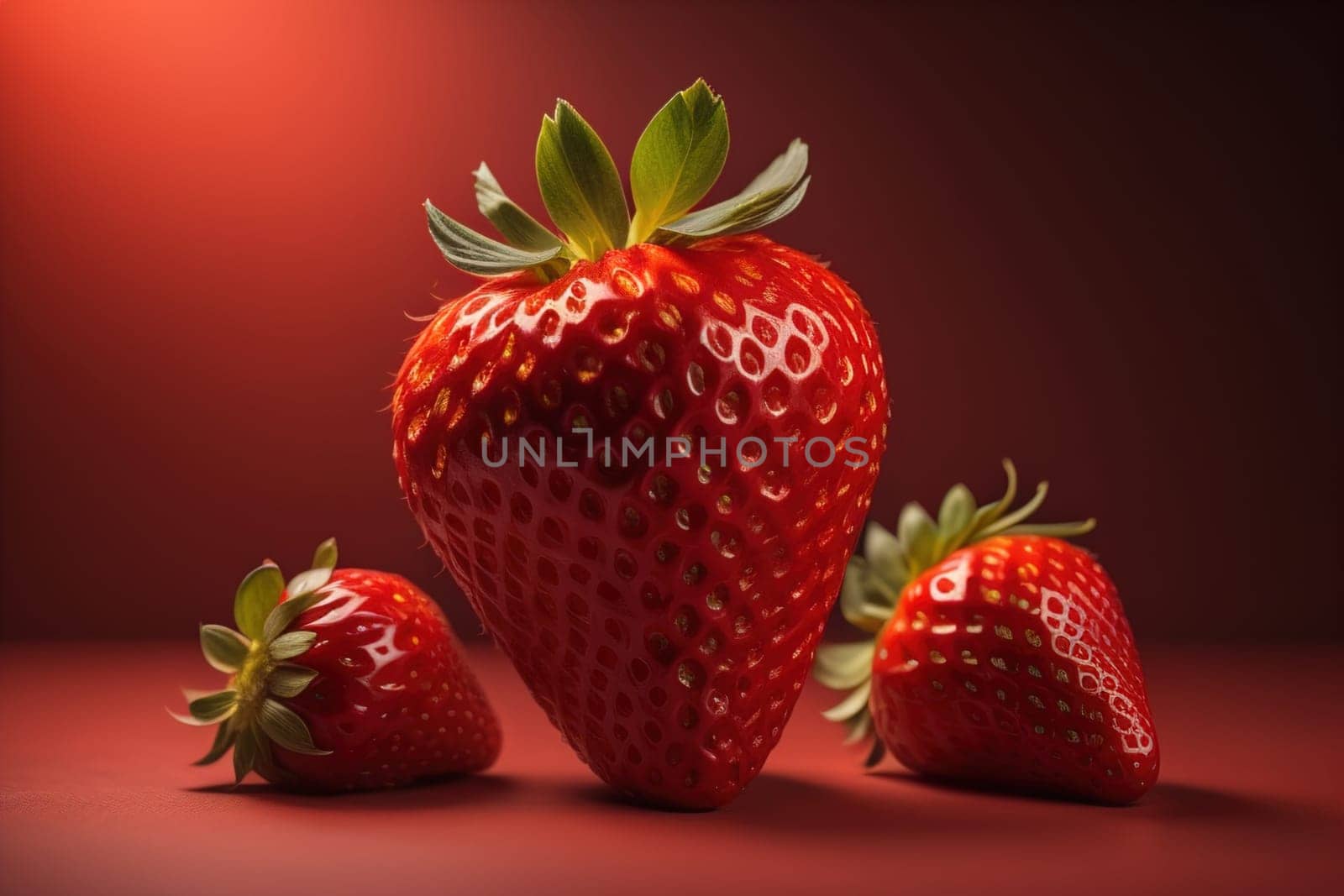 Fresh strawberries on a solid color background. generative ai by sanisra