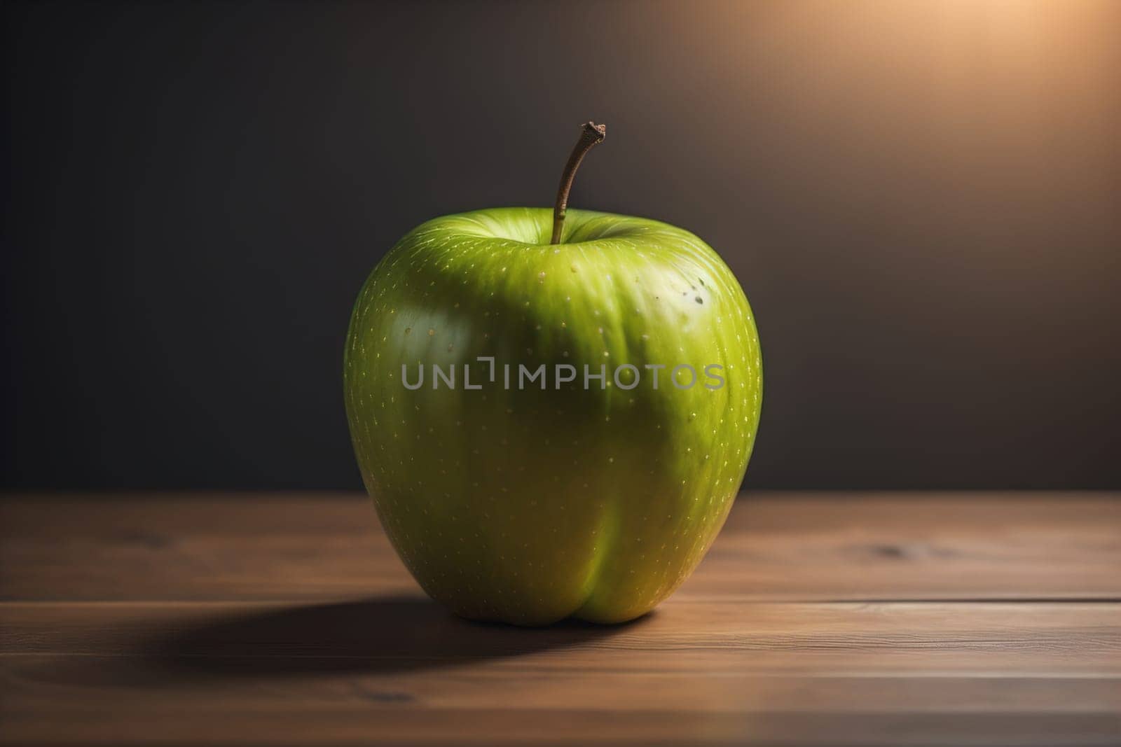 Green apple on a wooden table with dark background, shallow depth of field. The concept of healthy eating. ai generative