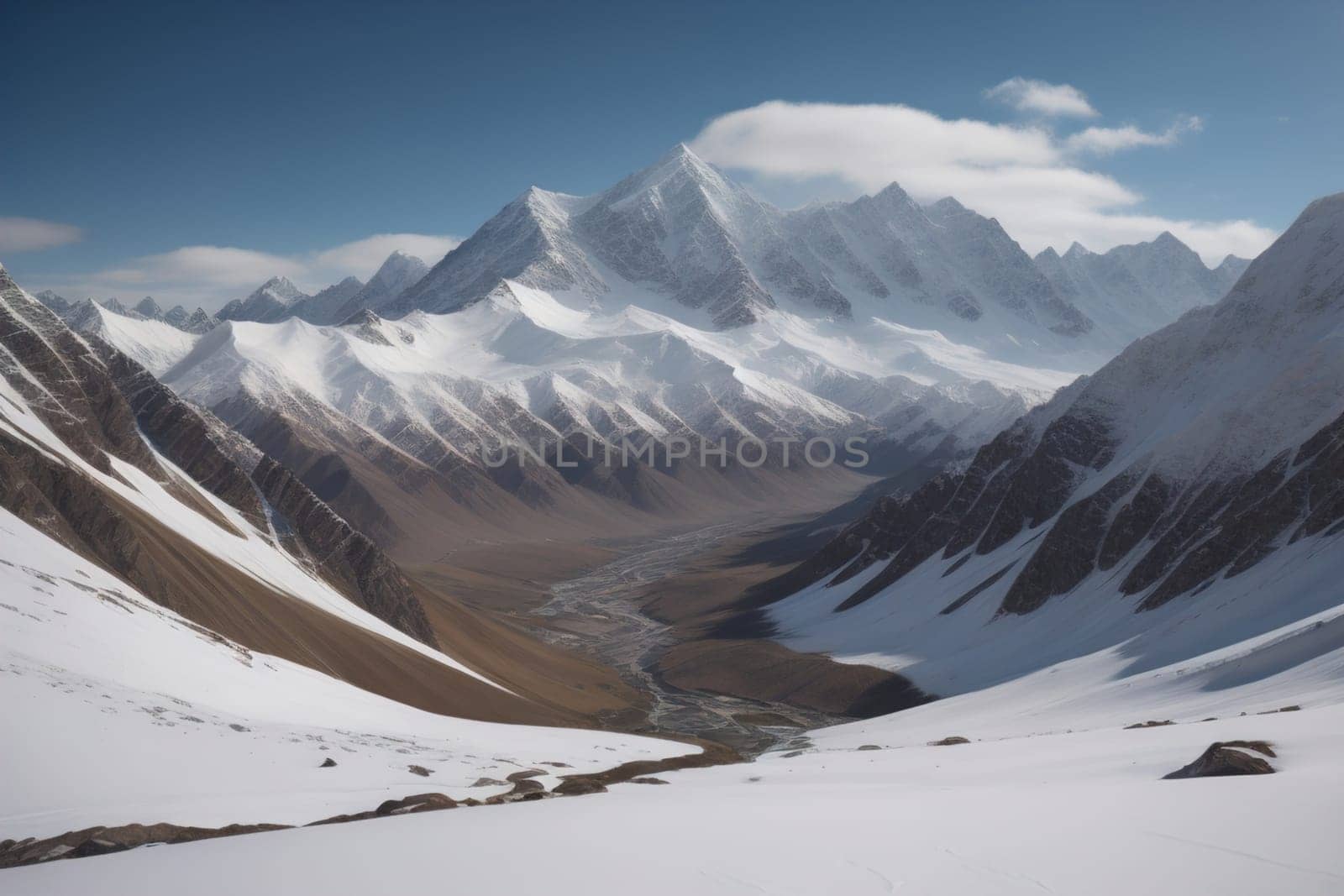 Mountains and snow-capped peaks of the Caucasus Mountains. ai generative