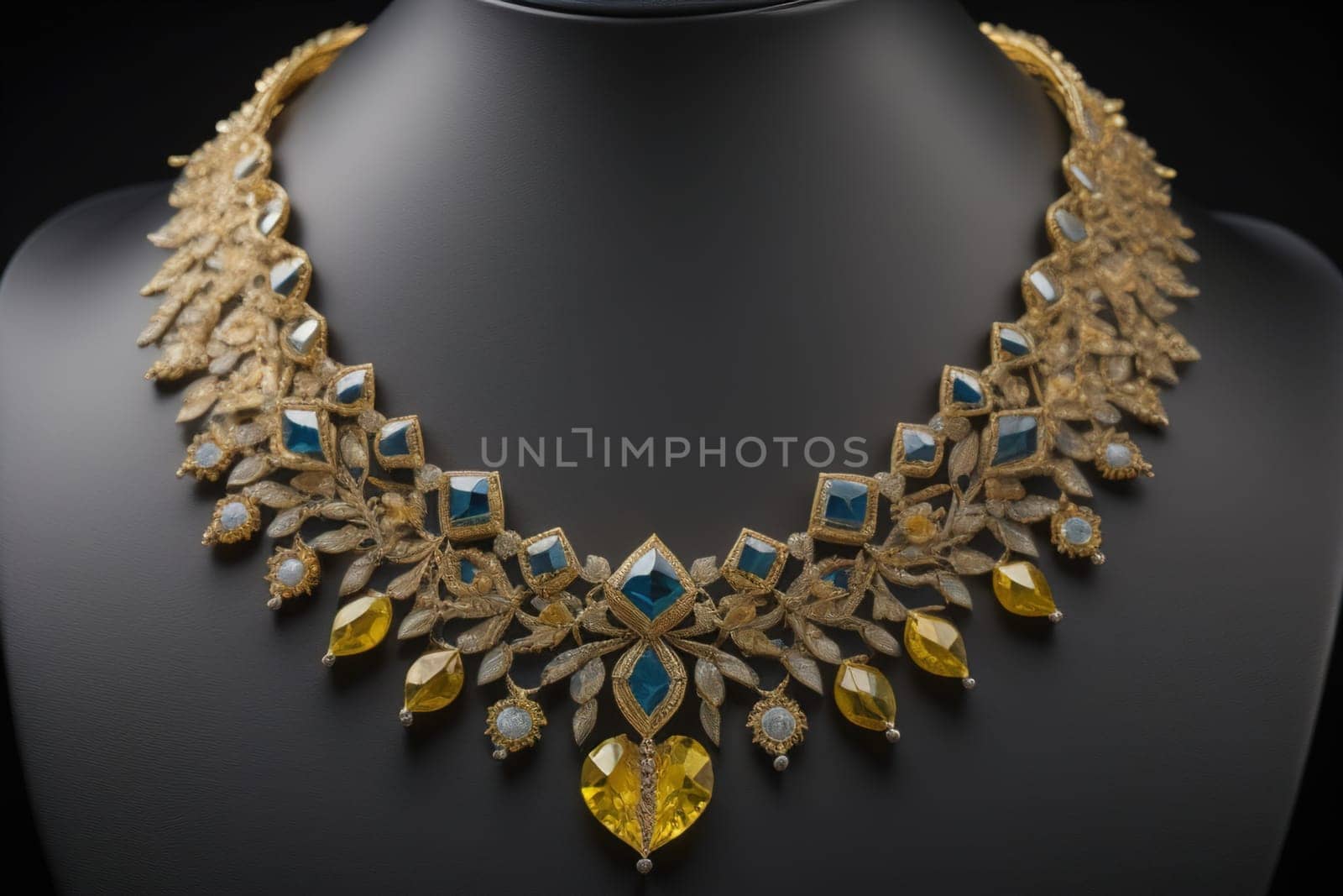 necklace on a mannequin in the studio on a solid color background. ai generative