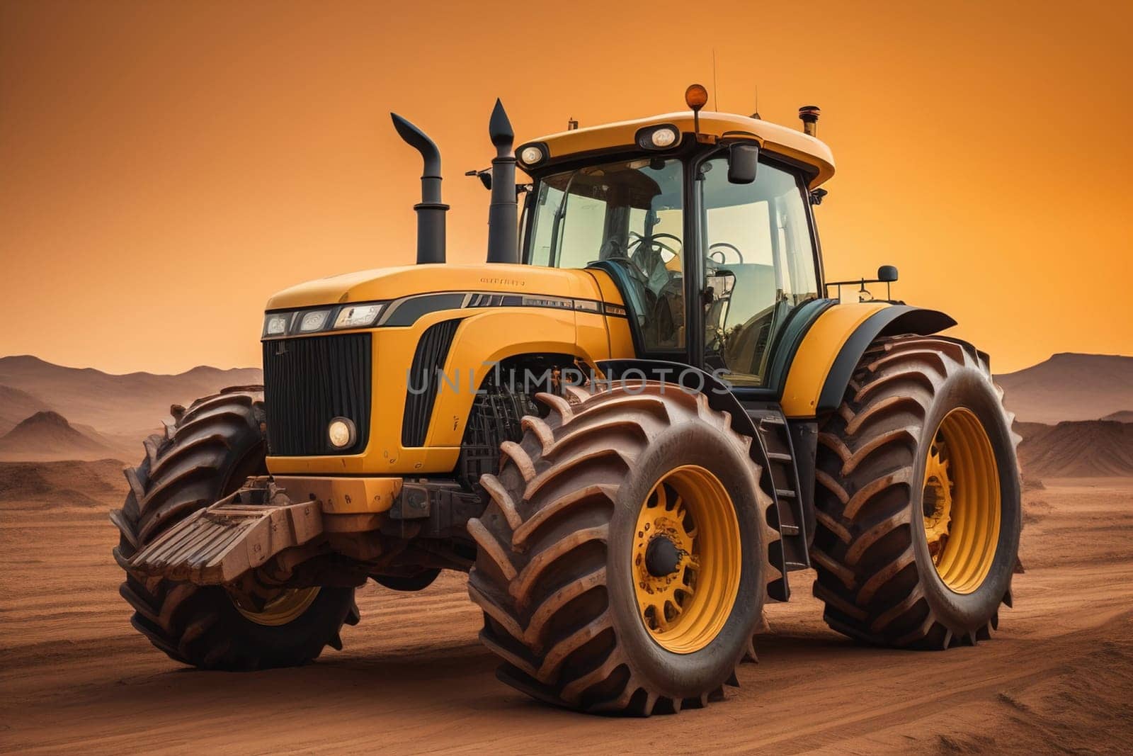 Modern tractor on a colored background. ai generative