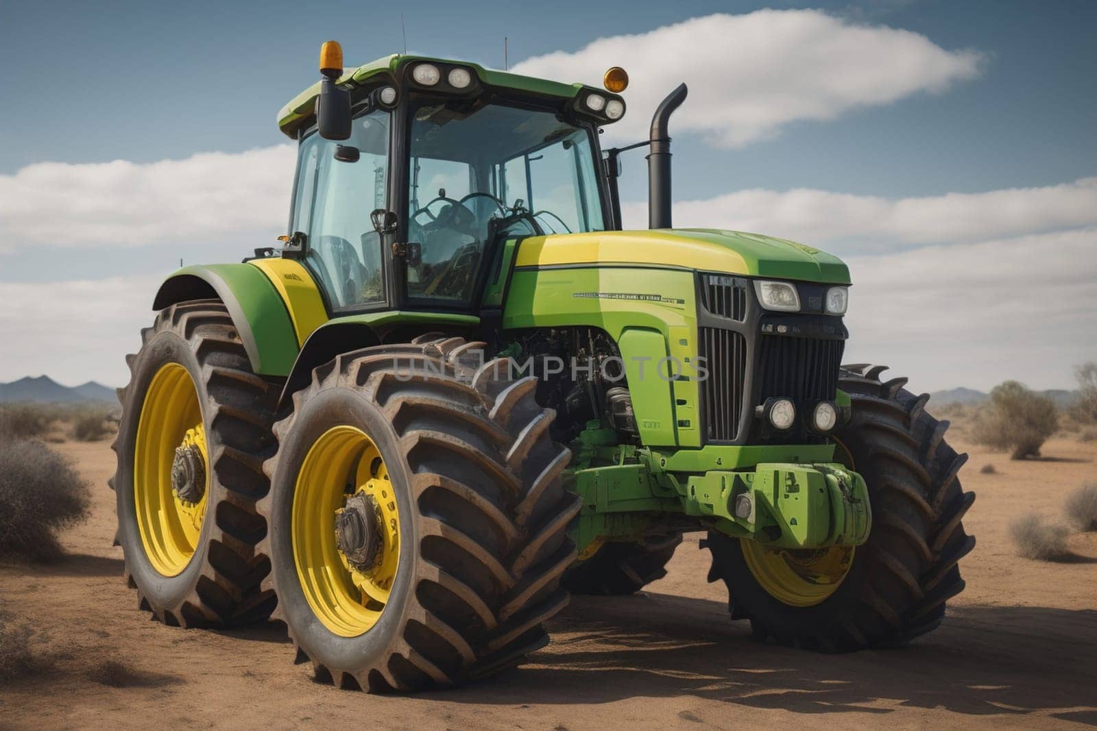 Modern tractor on a colored background. ai generative