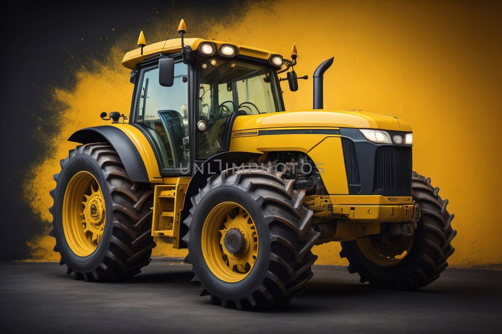 Modern tractor on a colored background. ai generative