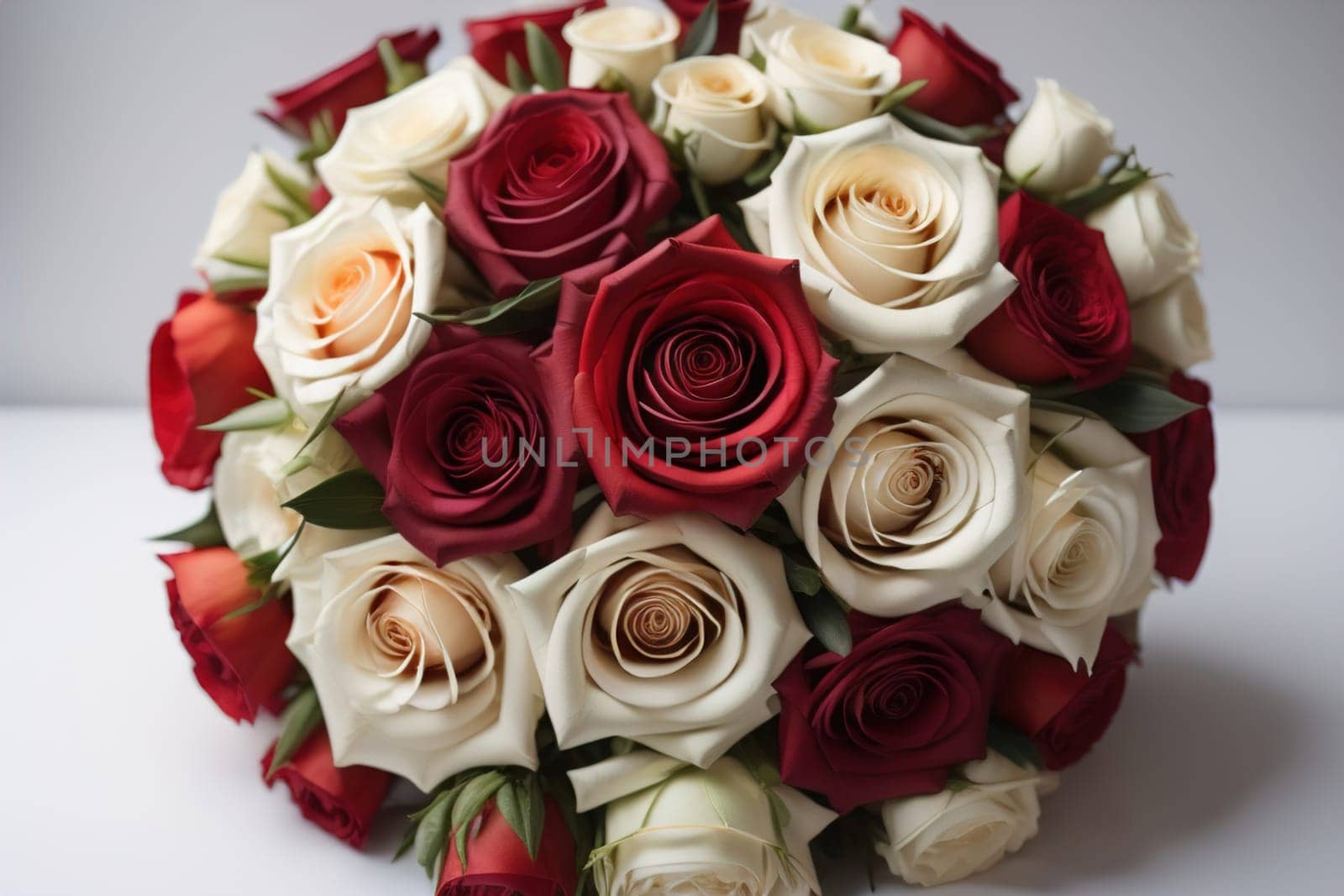 wedding bouquet of different colors on a solid color background. ai generative
