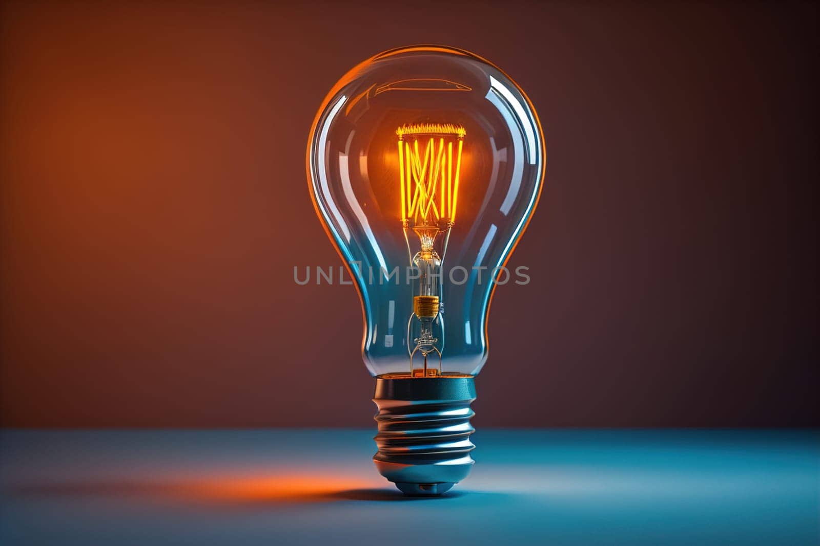 Incandescent light bulb on solid color background. ai generative by sanisra
