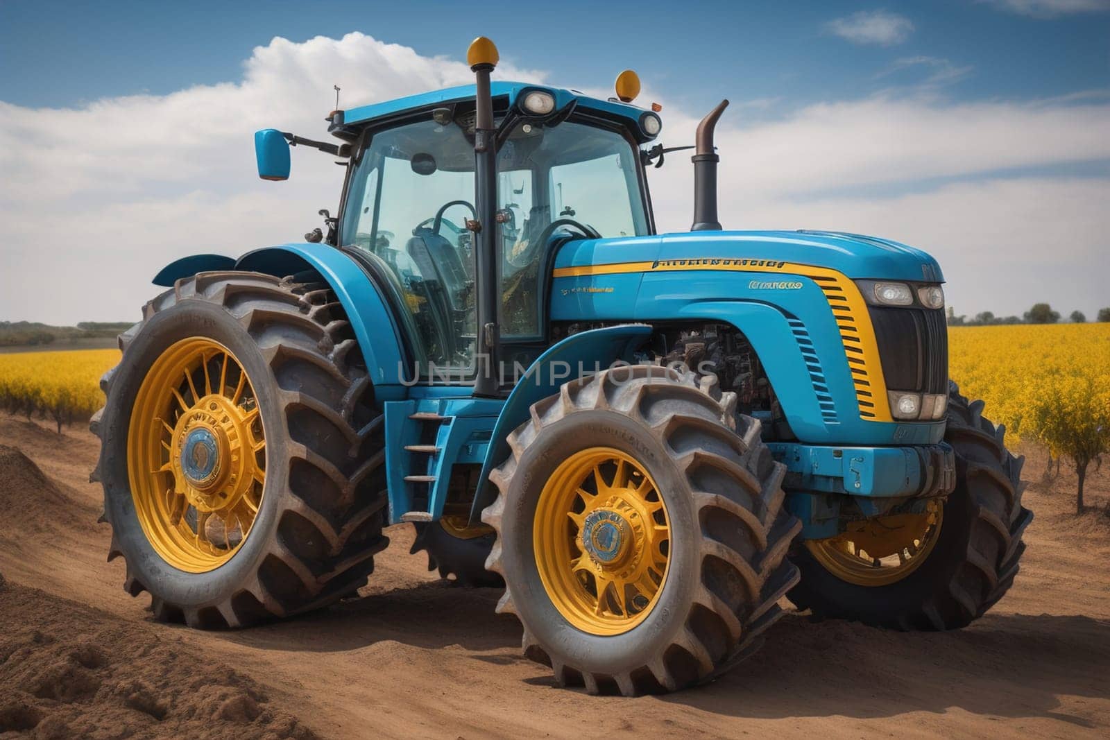 Modern tractor on a colored background. ai generative