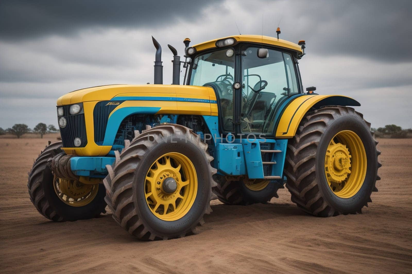 Modern tractor on a colored background. ai generative