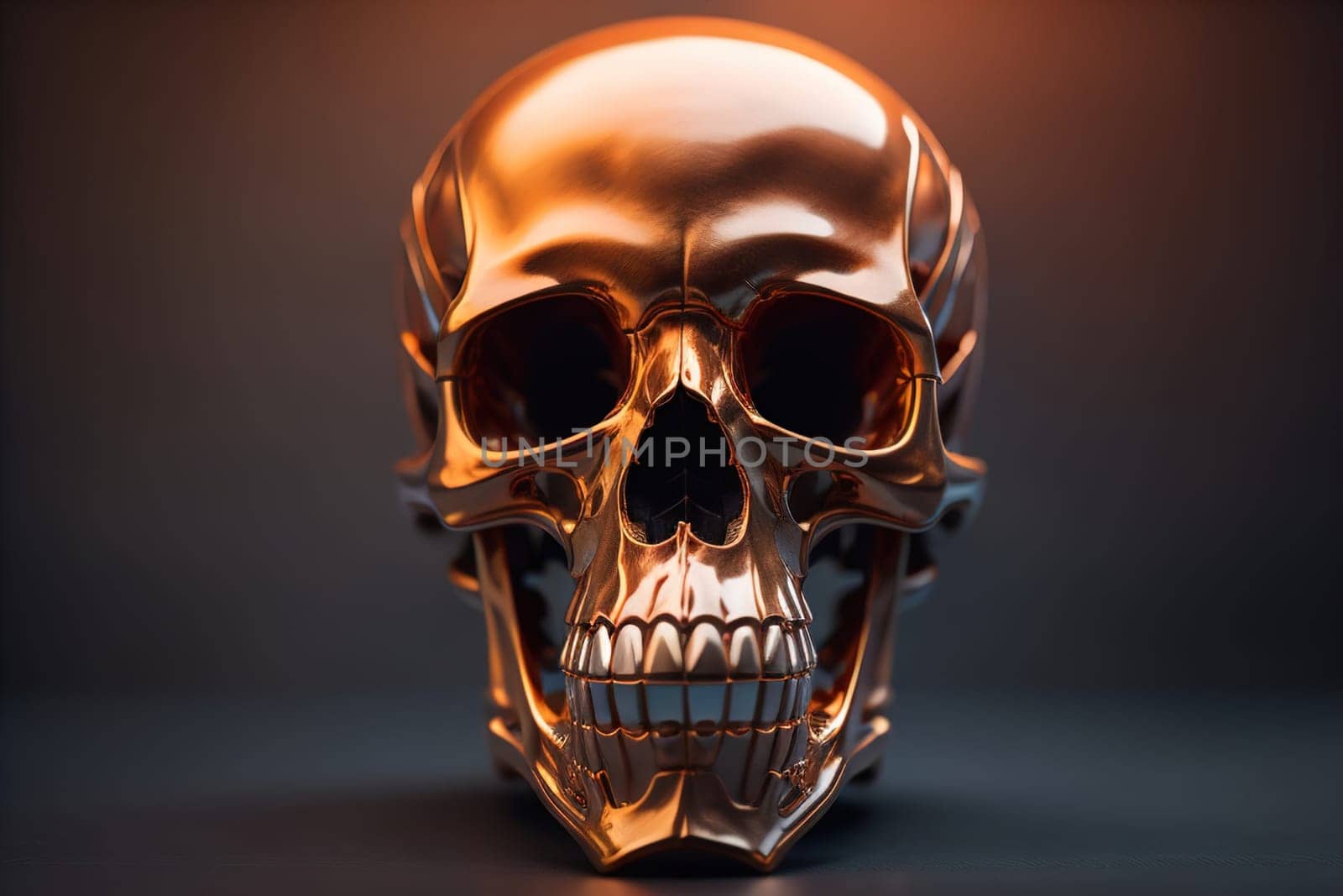 human skull on solid color background. Halloween concept. Close up. ai generative