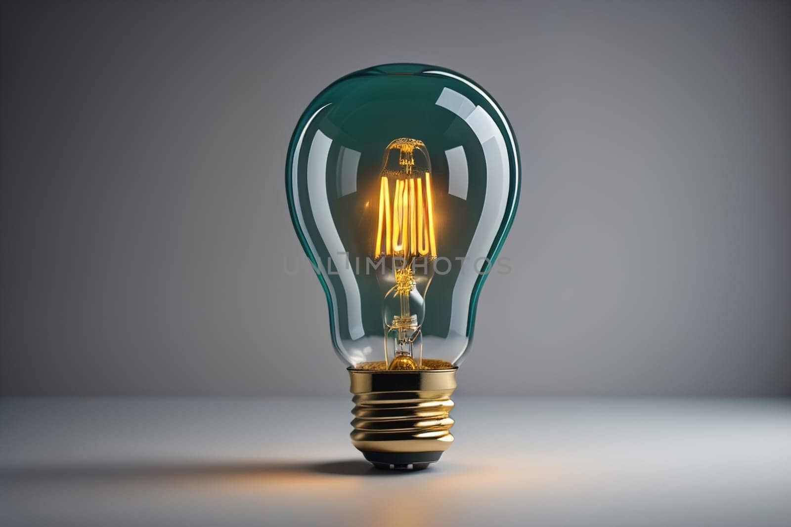 Incandescent light bulb on solid color background. ai generative