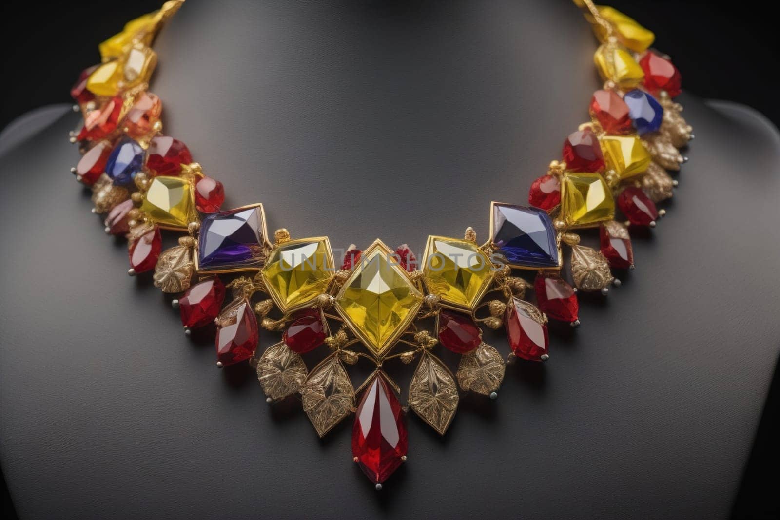necklace on a mannequin in the studio on a solid color background. ai generative