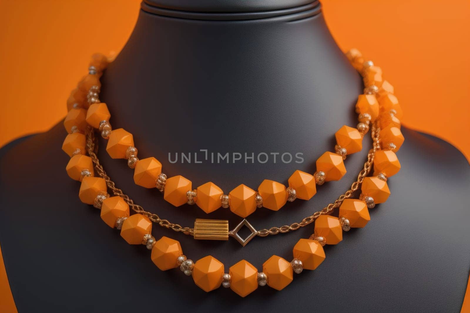 necklace on a mannequin in the studio on a solid color background. ai generative