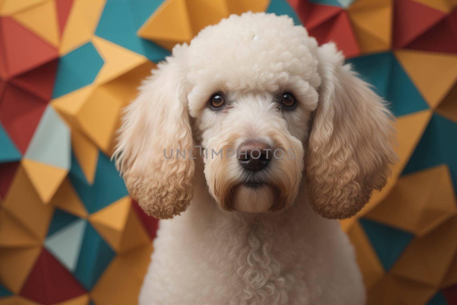 Close-up portrait of a poodle dog on a solid color background. ai generative
