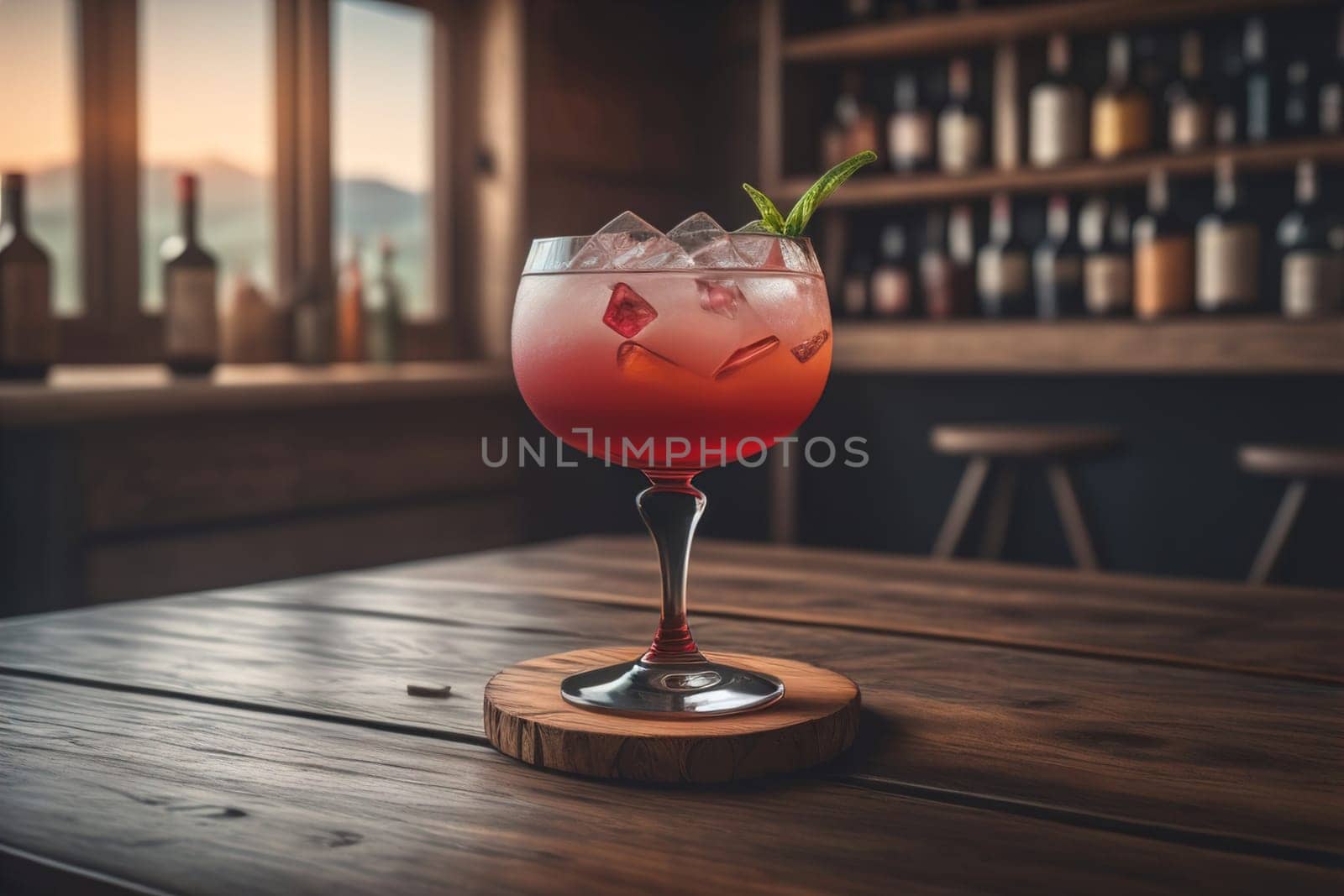 Alcohol cocktail drink on the table in bar. Toned image. ai generative