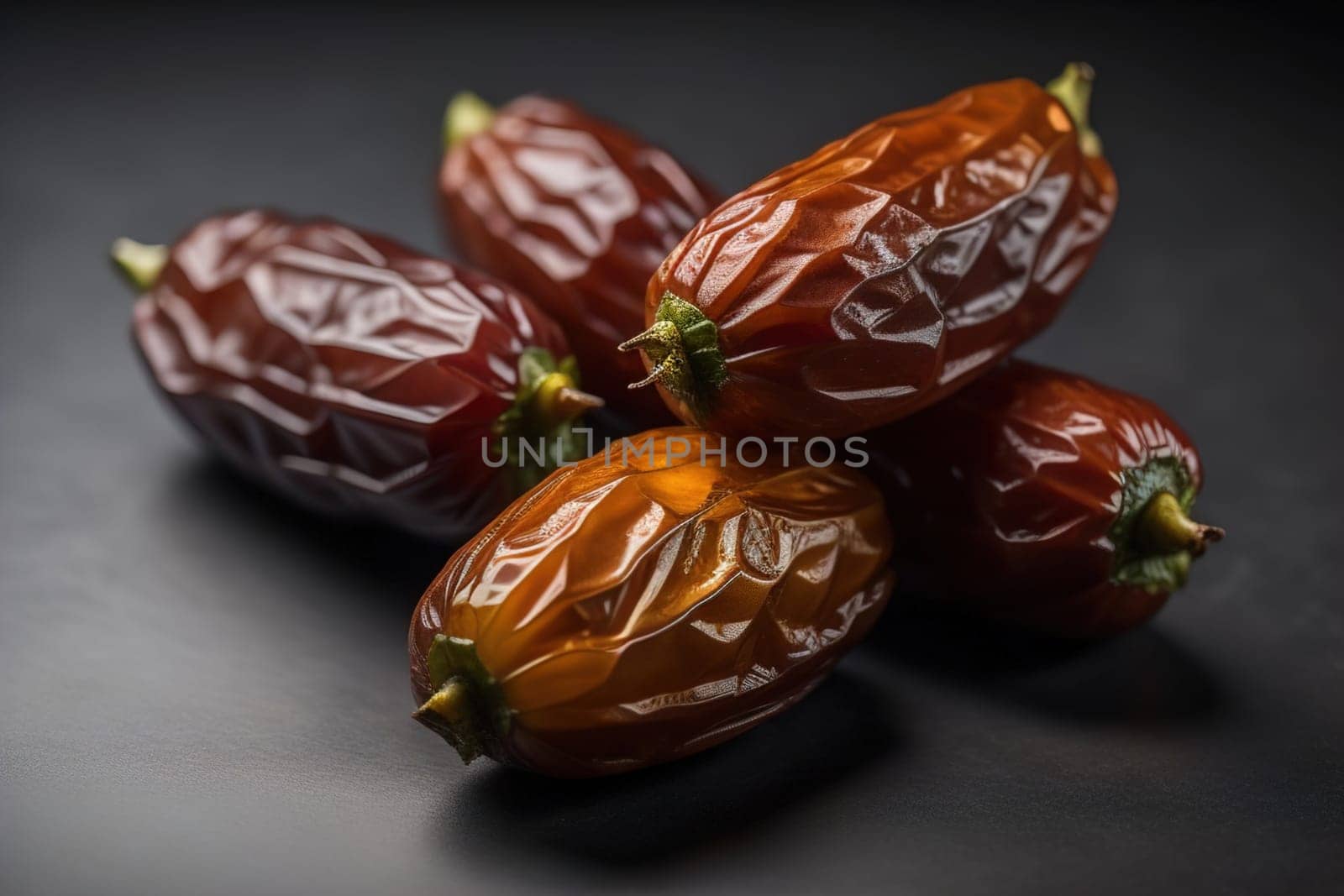 Dried fruits of date palm on a solid color background. Toned. ai generative