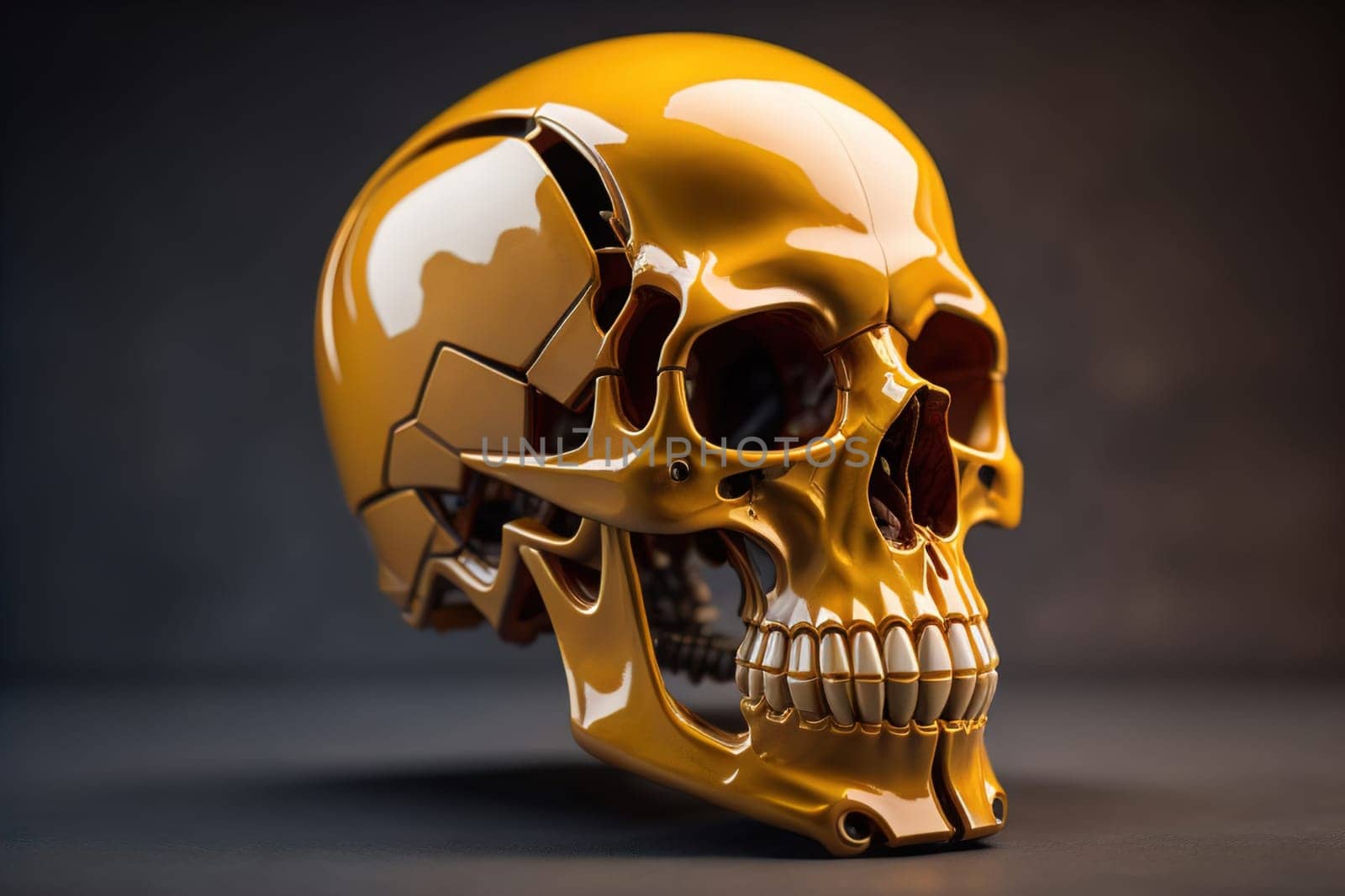 Human skull with gears and cogwheels. ai generative
