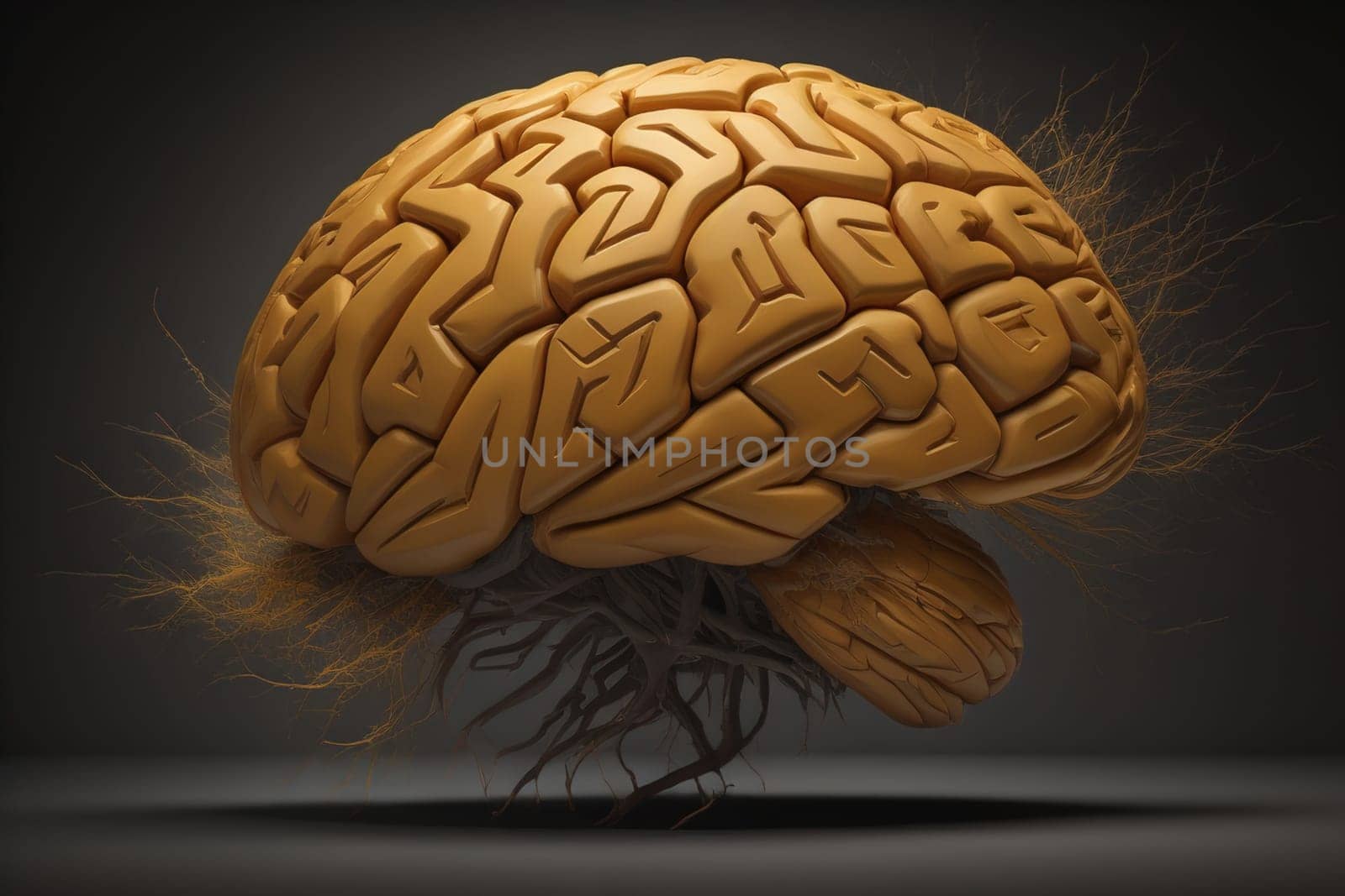 Human brain on a solid color background. ai generative