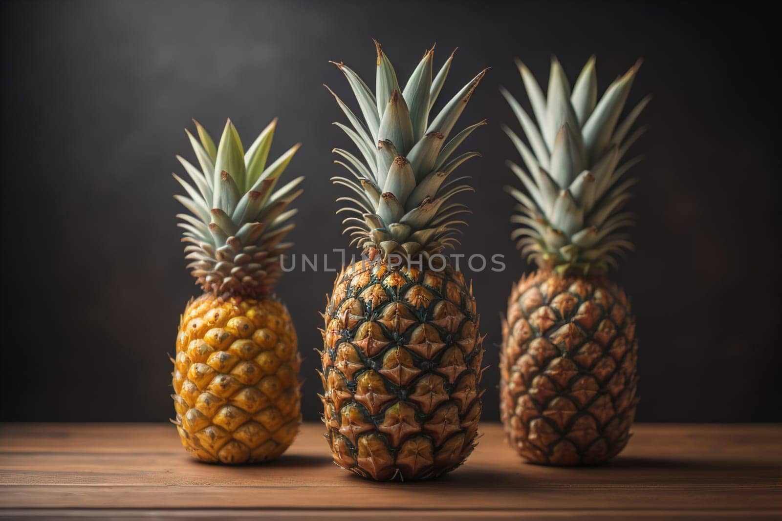 Pineapples on a wooden background. ai generative
