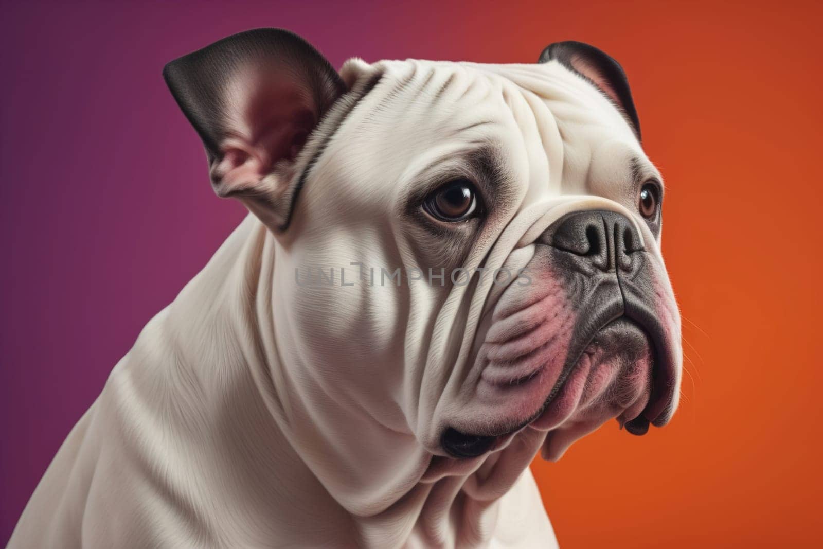 Portrait of a dog breed English Bulldog on a solid color background. ai generative