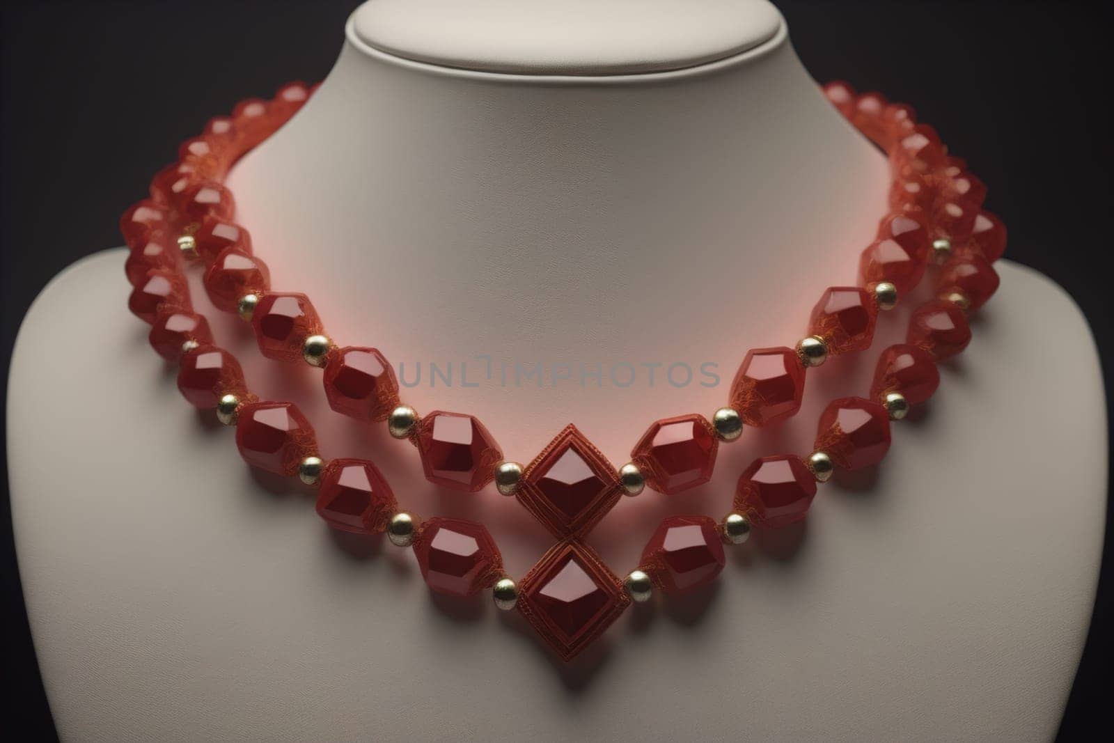necklace on a mannequin in the studio on a solid color background. ai generative