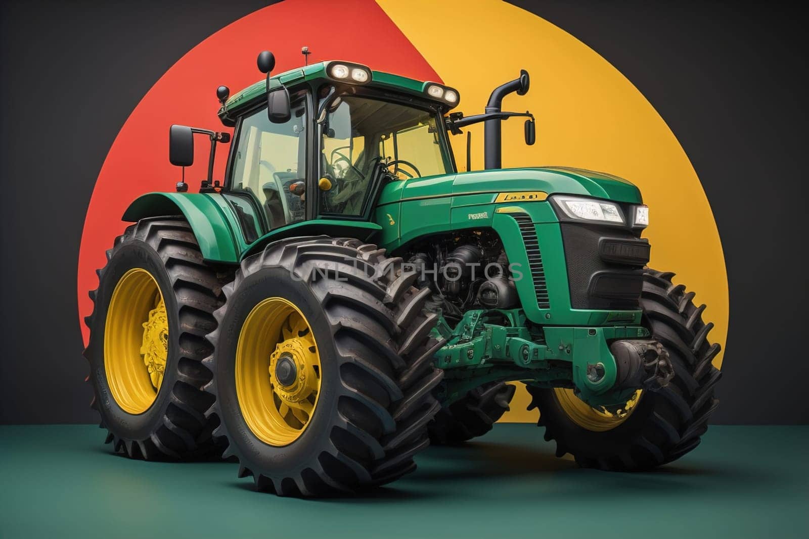 Modern tractor on a colored background. ai generative