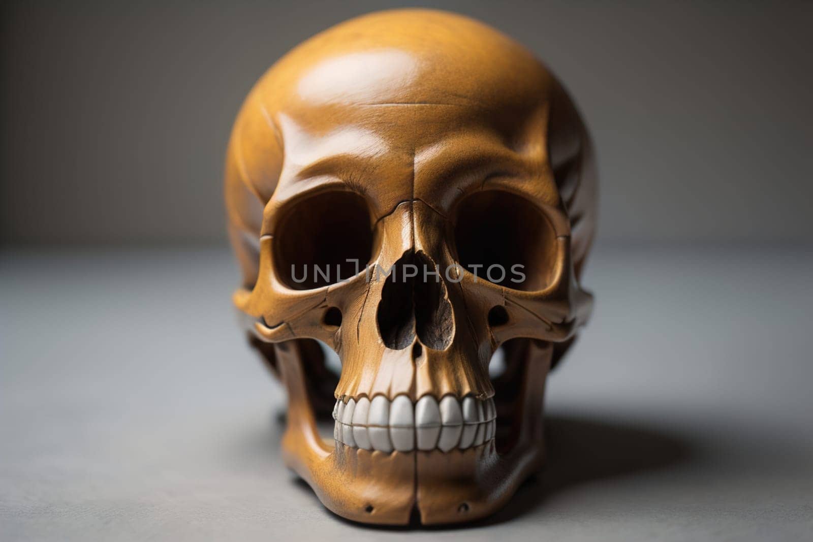 human skull on solid color background. Halloween concept. Close up. ai generative