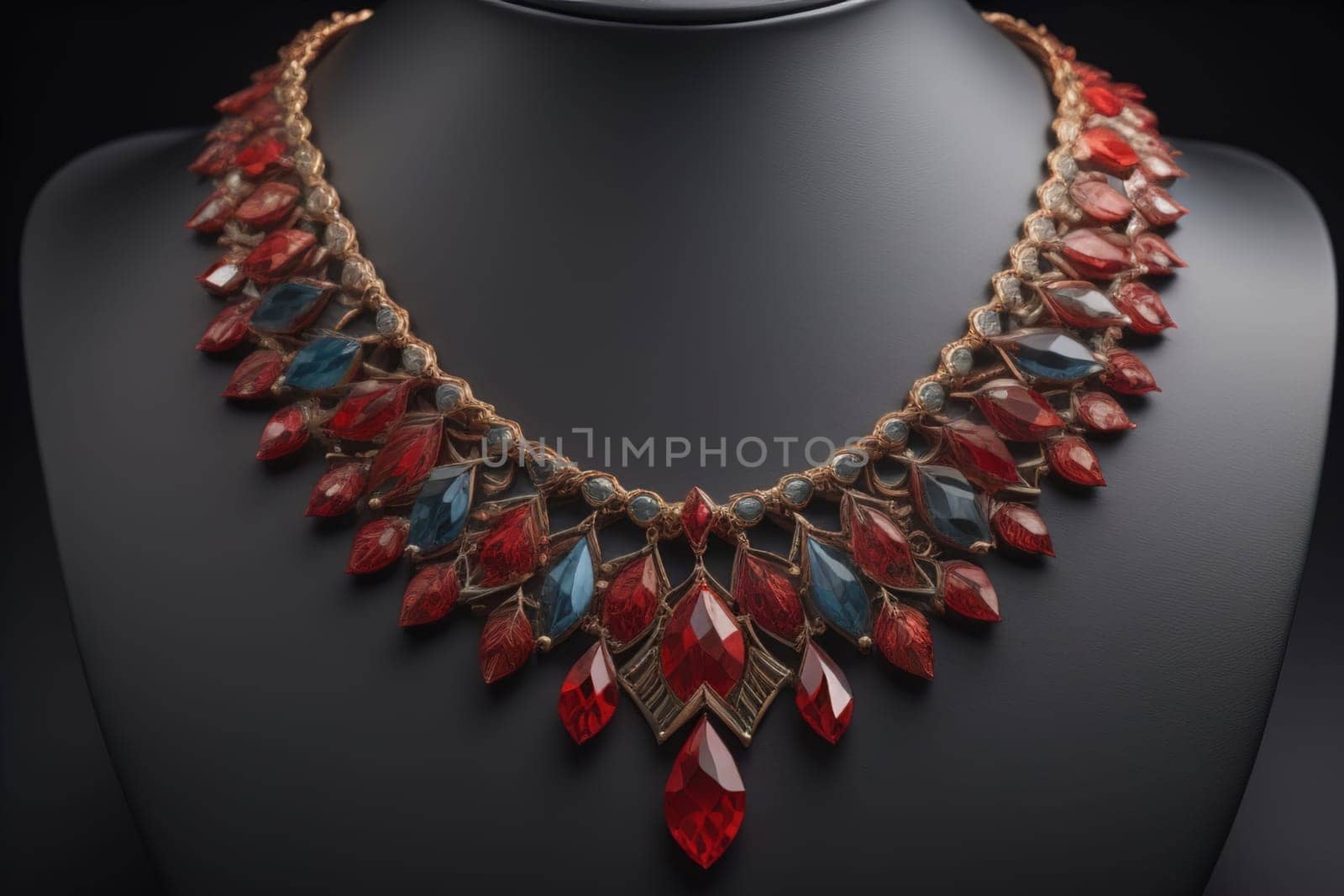 necklace on a mannequin in the studio on a solid color background. ai generative