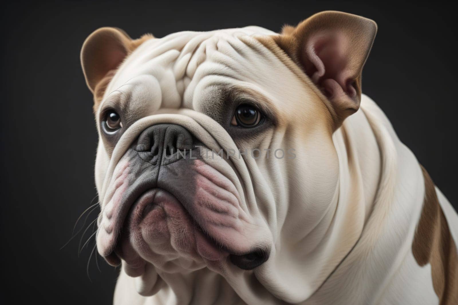 Portrait of a dog breed English Bulldog on a solid color background. ai generative