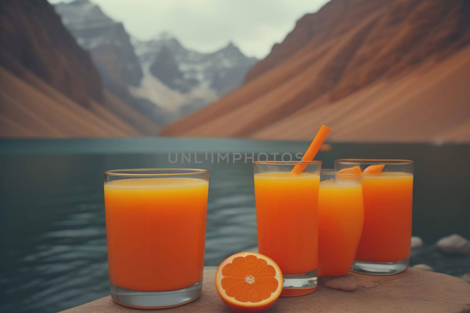 Glass of orange juice and fresh orange fruits. ai generative