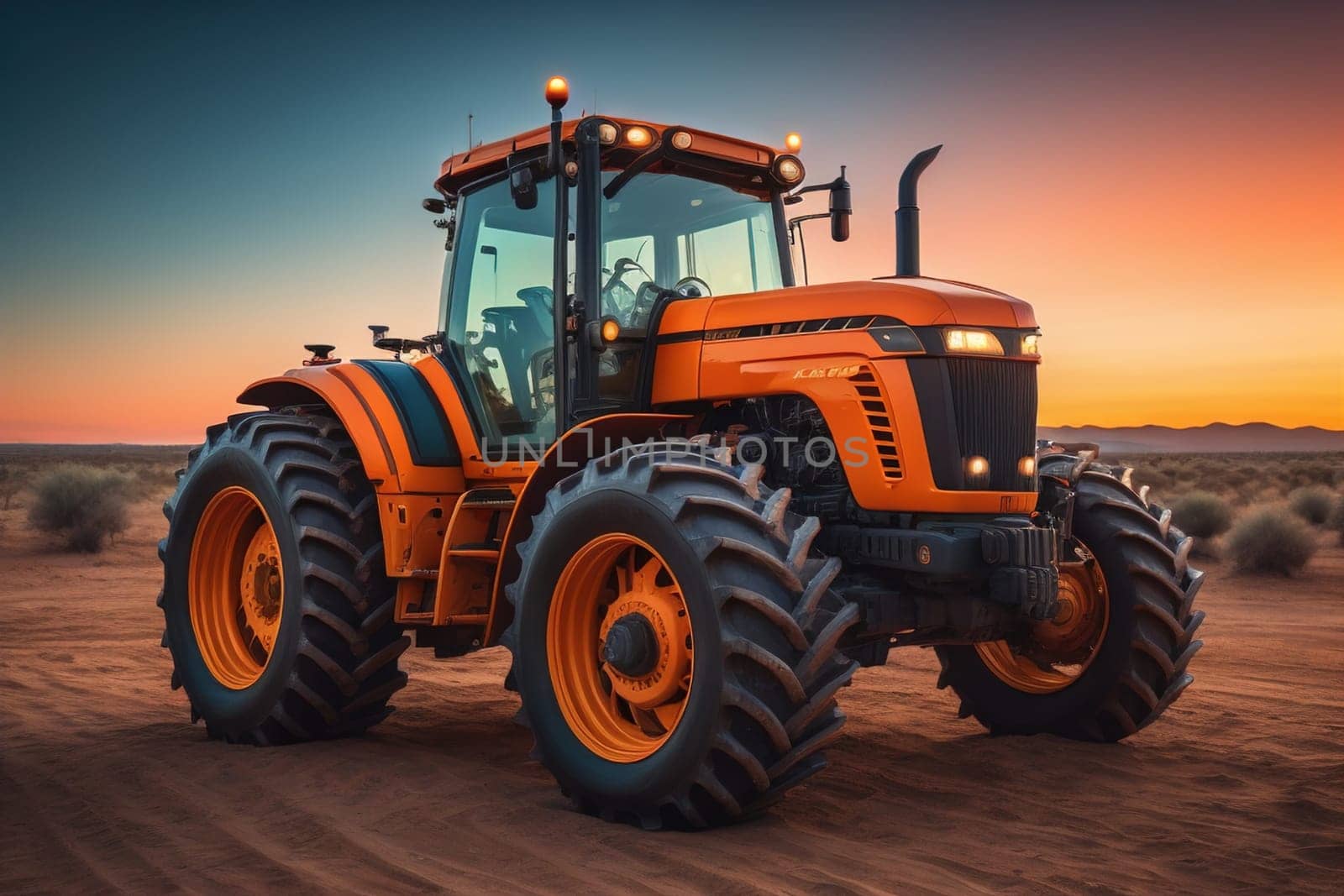 Modern tractor on a colored background. ai generative