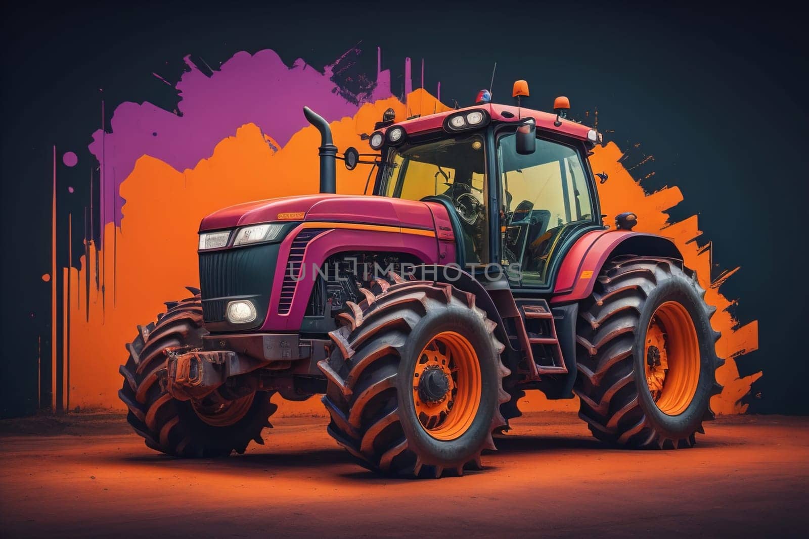Modern tractor on a colored background. ai generative