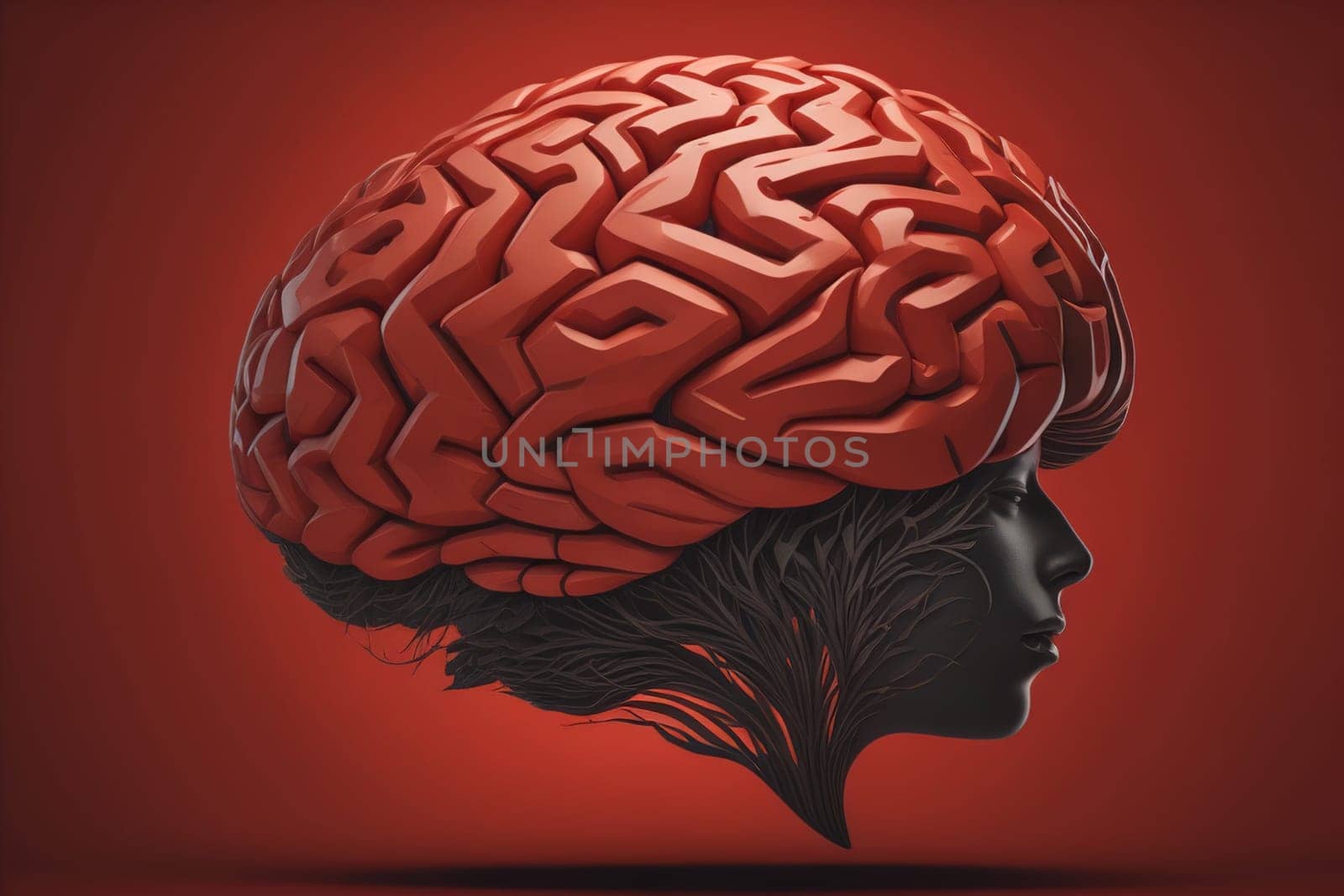 Human brain on a solid color background. ai generative