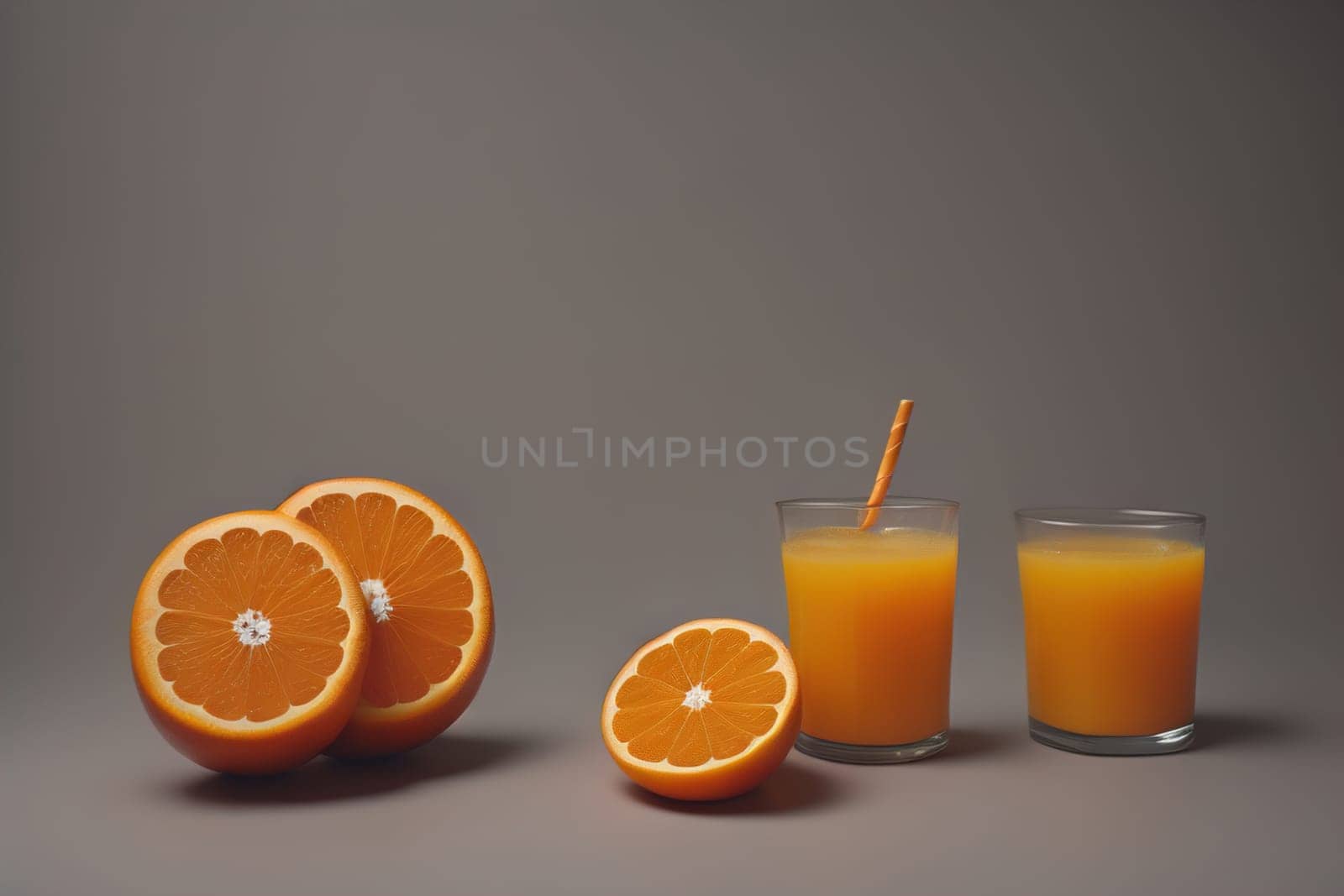 Glass of orange juice and fresh orange fruits. ai generative
