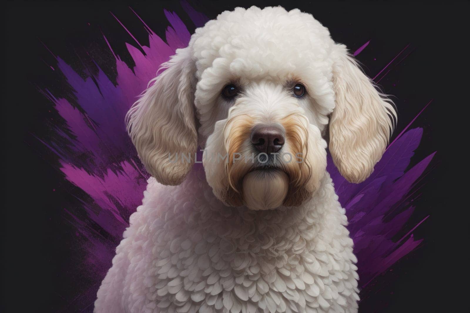 Close-up portrait of a poodle dog on a solid color background. ai generative