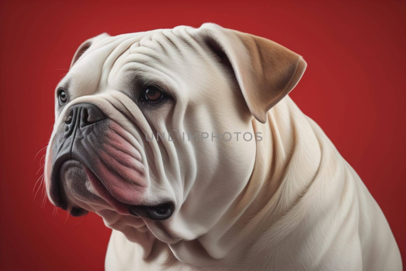 Portrait of a dog breed English Bulldog on a solid color background. ai generative