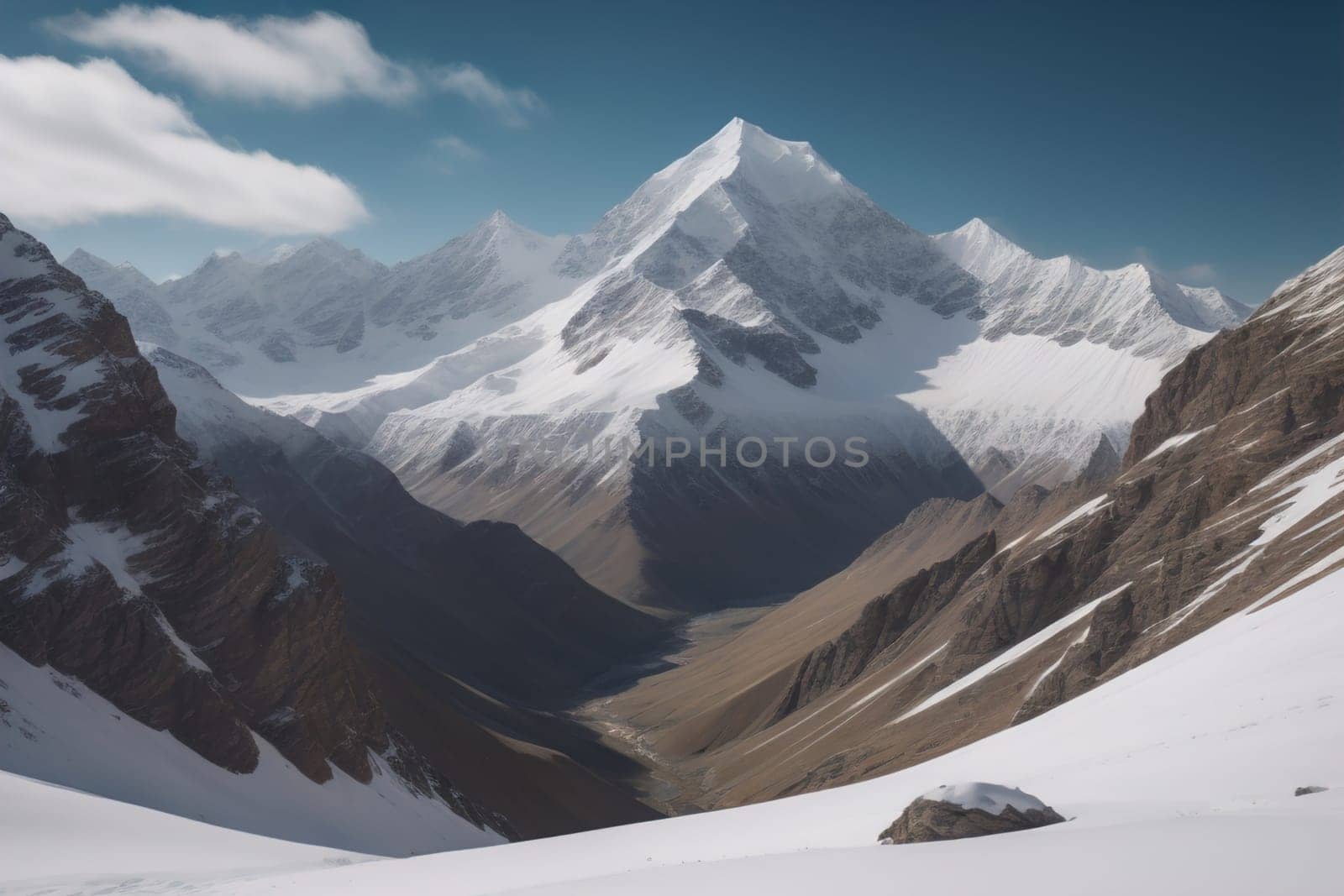 Mountains and snow-capped peaks of the Caucasus Mountains. ai generative by sanisra