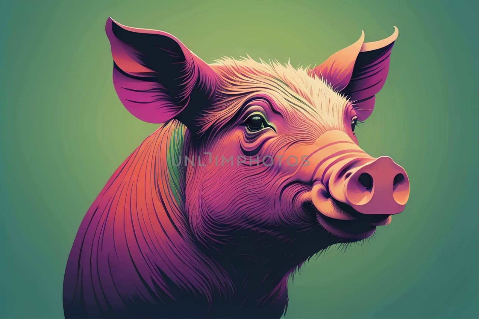 Pig head. Colorful vector illustration. Isolated on a solid color background. generative ai