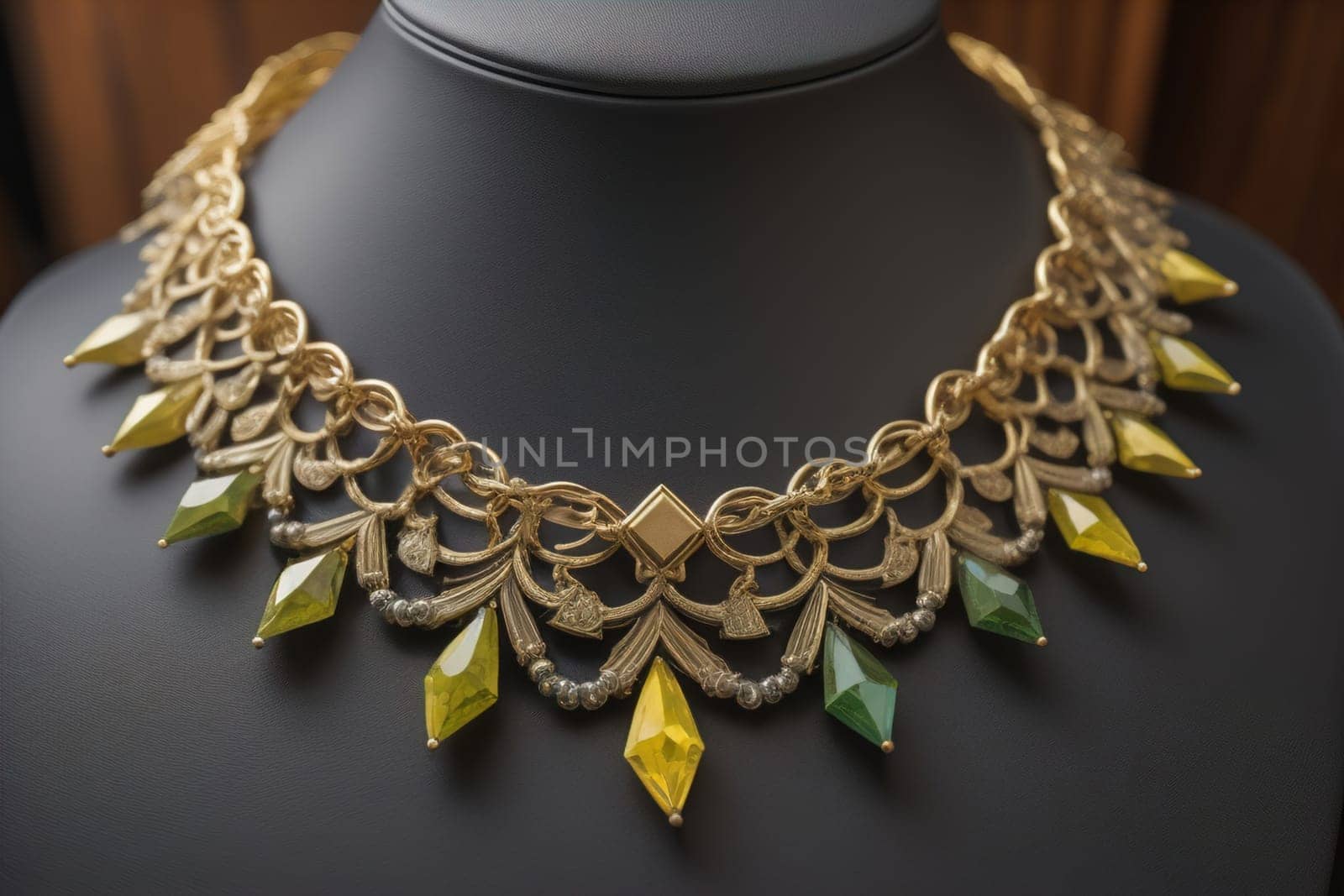 necklace on a mannequin in the studio on a solid color background. ai generative