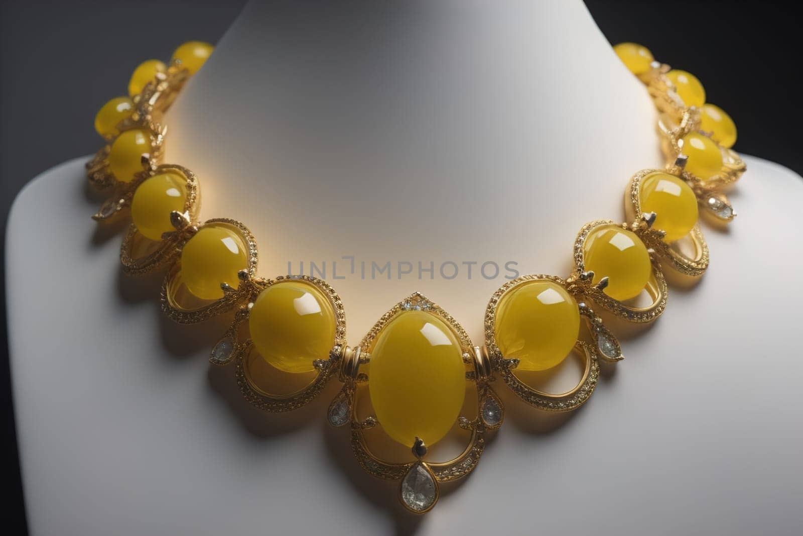 necklace on a mannequin in the studio on a solid color background. ai generative