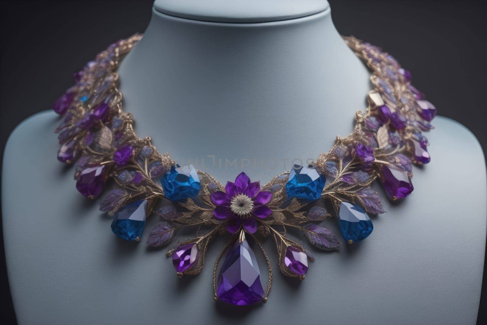 necklace on a mannequin in the studio on a solid color background. ai generative