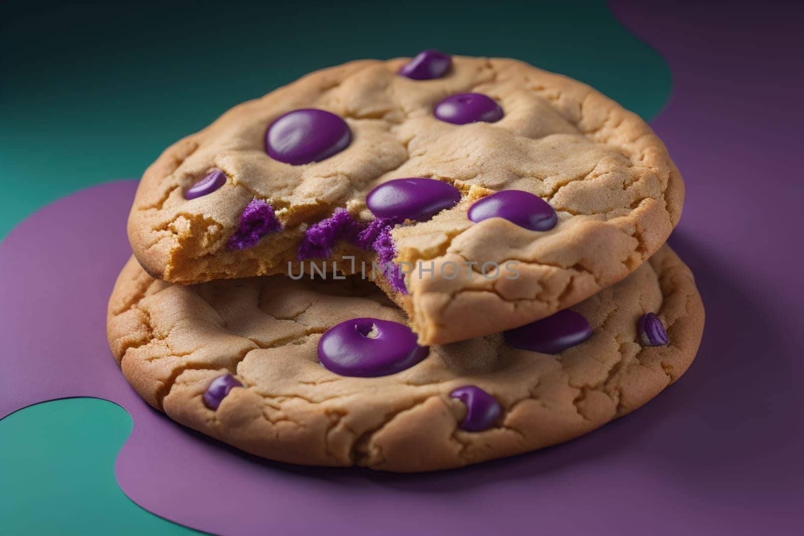 Chocolate chip cookies on orange background. Close up. Selective focus. ai generative